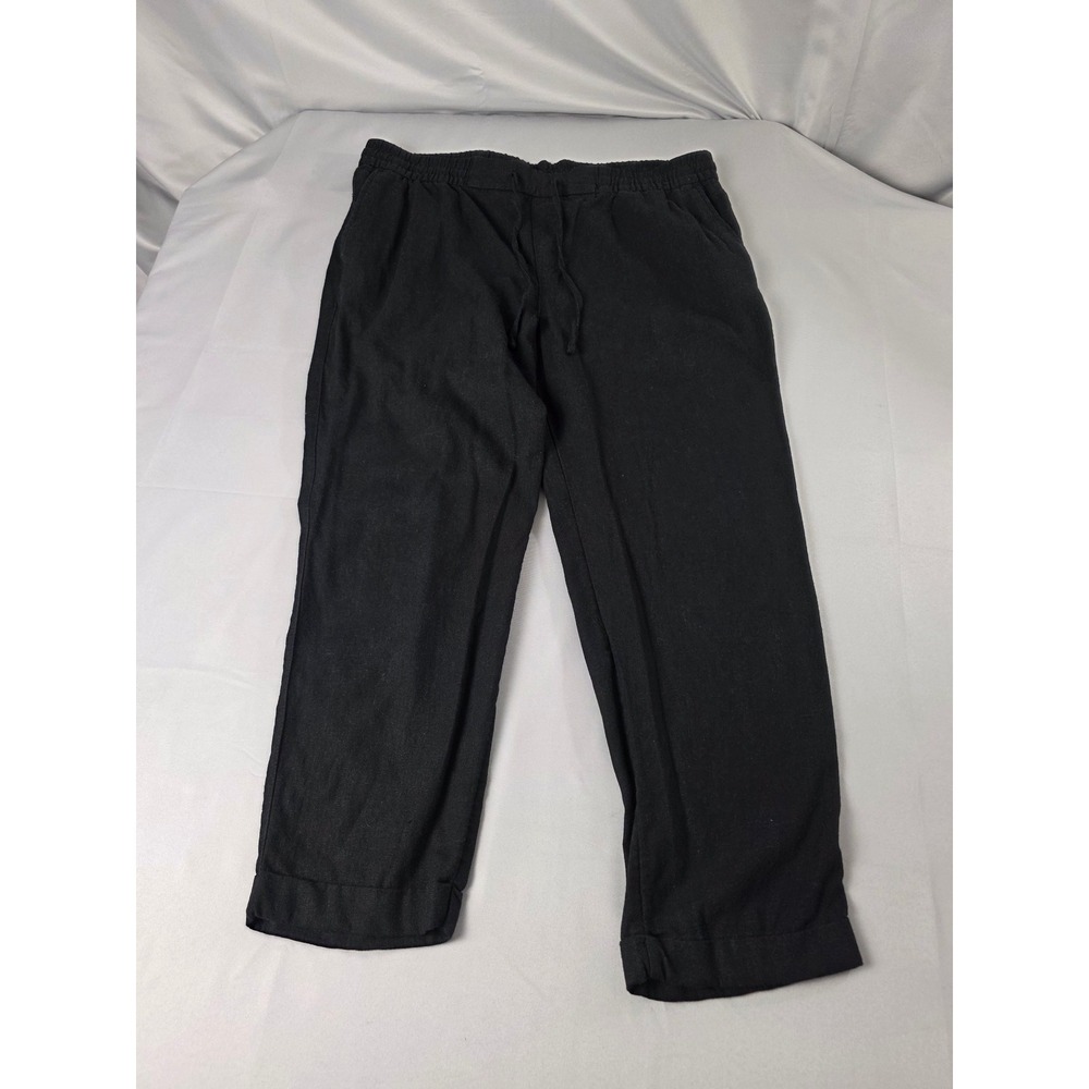 Old Navy Black Linen Blend Elastic Waist Drawstring Ankle Pants Large
